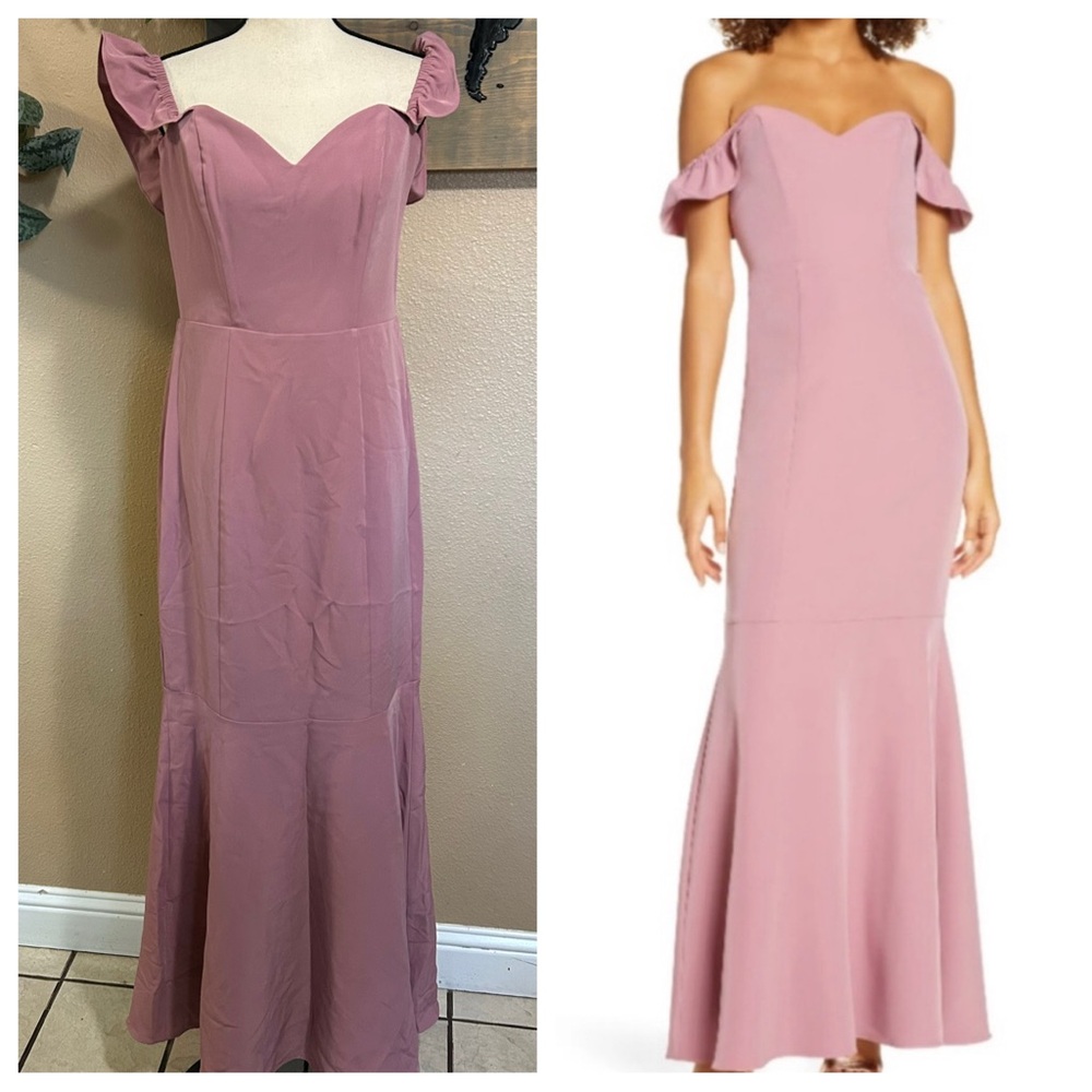 WAYF Dusty Rose Cold Shoulder Ruffle Gown | Size Large